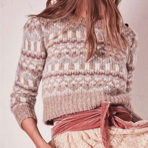 LoveShackFancy Cropped Fair Isle Sweater - Size Small